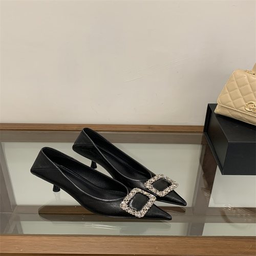 尖头水钻高跟鞋女2025新款黑色百搭通勤气质单鞋 - 图3