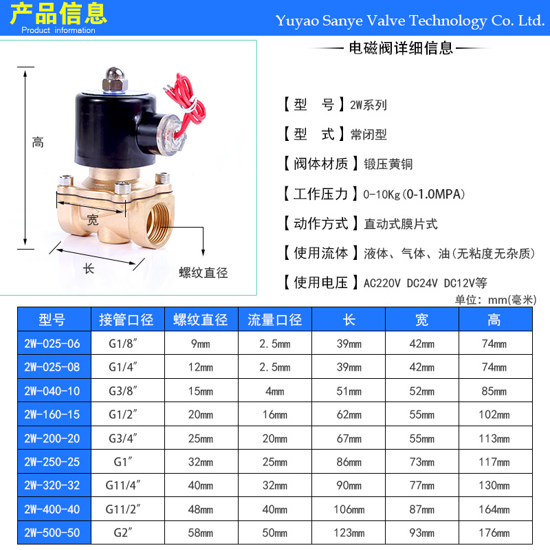 常闭电磁阀水阀AC220V气阀DC24V DC12V 2分3分4分6分1寸现货包邮-图1