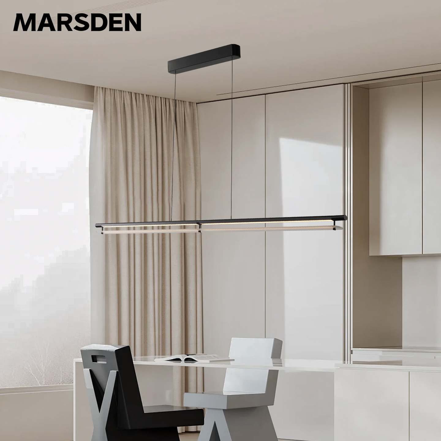 马斯登设计师款餐厅吊灯现代简约长形一字吧台会议室艺术轻奢灯具 - 图1