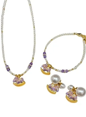 珍珠百搭气质小众轻奢紫色项链木马滴油时尚女施家锁骨链清新原创