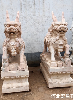 大型石雕麒麟一对公司门口大理石雕刻石头麒麟景区祠堂寺庙石麒麟