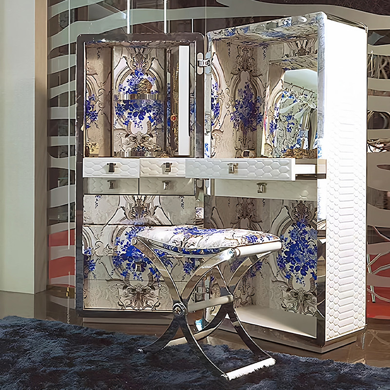 现代奢华落地首饰柜实木轻奢别墅豪宅设计师古典带妆凳珠宝收纳柜,淘宝优惠券,粉丝福利购,淘宝优惠卷