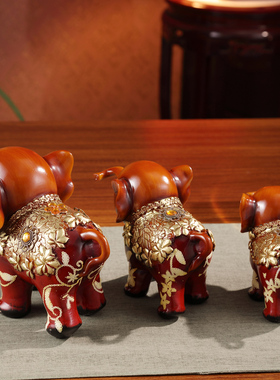 欧式招财大象摆件创意三连象结婚