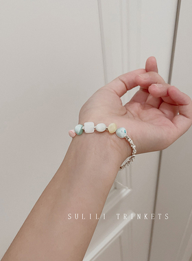 彩色天然石碎银子拼接项链女高级感小众精致百搭锁骨链度假风颈链