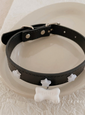 个性卡通狗骨头皮质颈链时尚高级感甜酷辣妹choker项圈朋克项链女