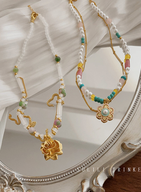 复古民族风新中式手工串珠链条流苏项链精致小众轻奢锁骨链颈链女