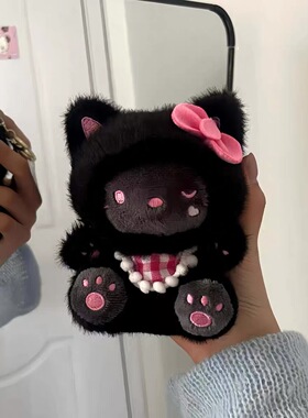 日本ULALOV豹纹围兜Kitty可爱复古毛绒玩偶公仔包挂件钥匙扣礼物