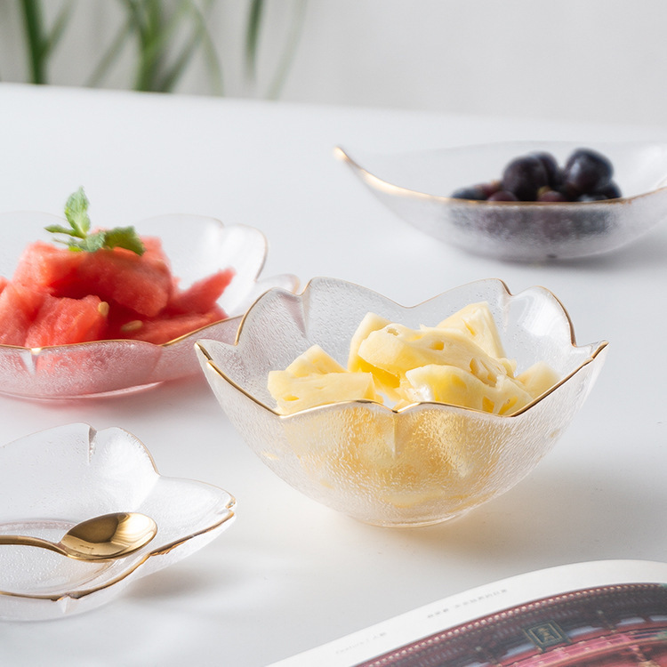 金边樱花水果碗玻璃小碟子精致餐具透明碗盘餐厅零食糖果点心盘子
