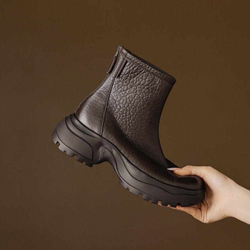 2025新款法式复古真皮圆头粗跟中跟单鞋女短靴瘦瘦靴女高跟鞋女款,淘宝优惠券,粉丝福利购,淘宝优惠卷