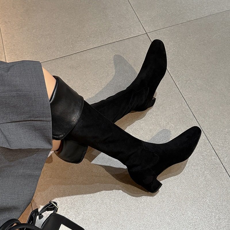 韩版翻折两穿粗跟过膝靴高筒麂皮绒面粗跟长靴子小个子显高瘦瘦靴,淘宝优惠券,粉丝福利购,淘宝优惠卷