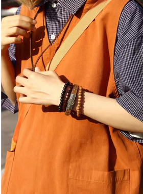 复古太极八卦民族风合金木串手链