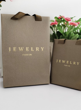 珠宝首饰收纳礼品袋金色拉丝纹三股绳logo浮雕工艺手提袋印logo