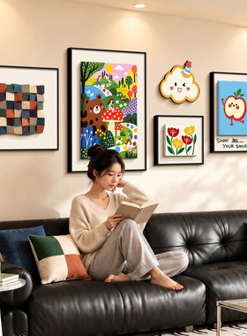 彩色实木木块客厅装饰画