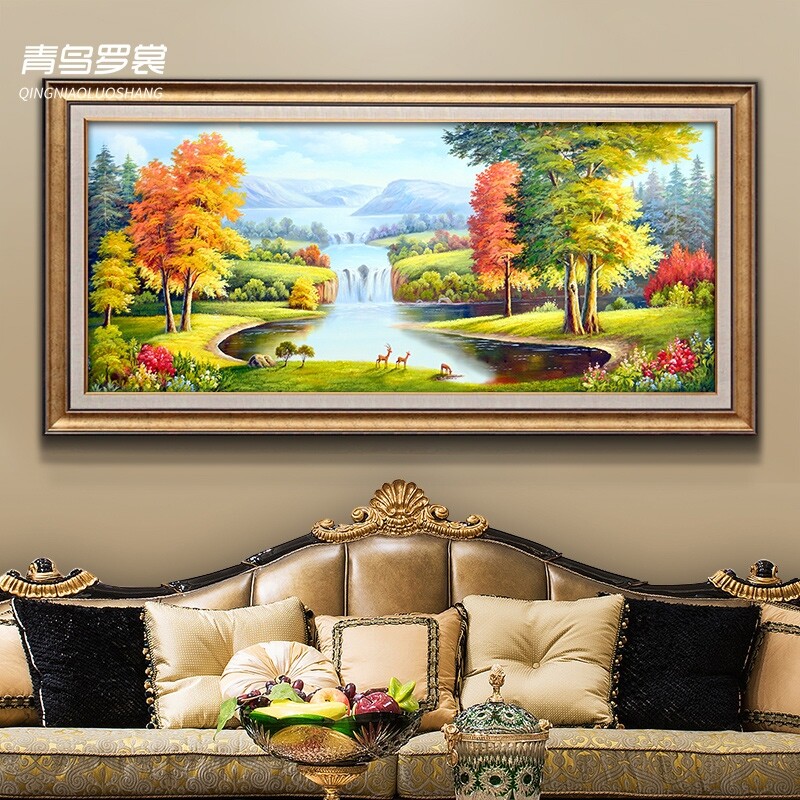 聚宝盆山水油画客厅装饰画沙发背景墙旭日东升招财办公室风景挂画_虎窝淘