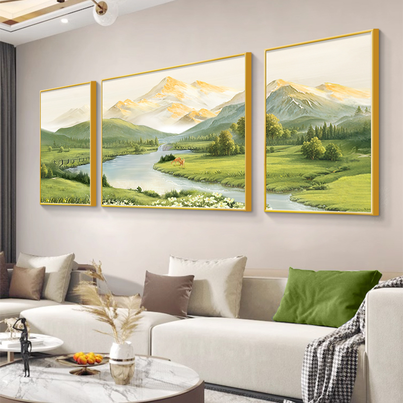 日照金山客厅装饰画轻奢高级感沙发背景墙挂画2024新款大芬村油画