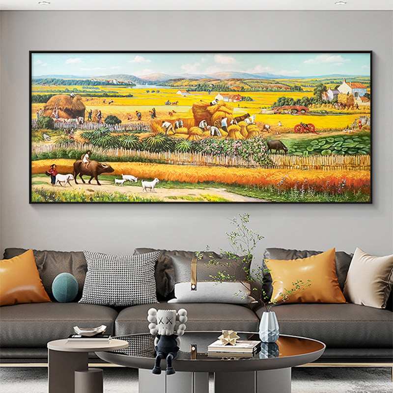 梵高丰收手绘油画客厅装饰画轻奢高级感沙发背景墙挂画风景画壁画,淘宝优惠券,粉丝福利购,淘宝优惠卷