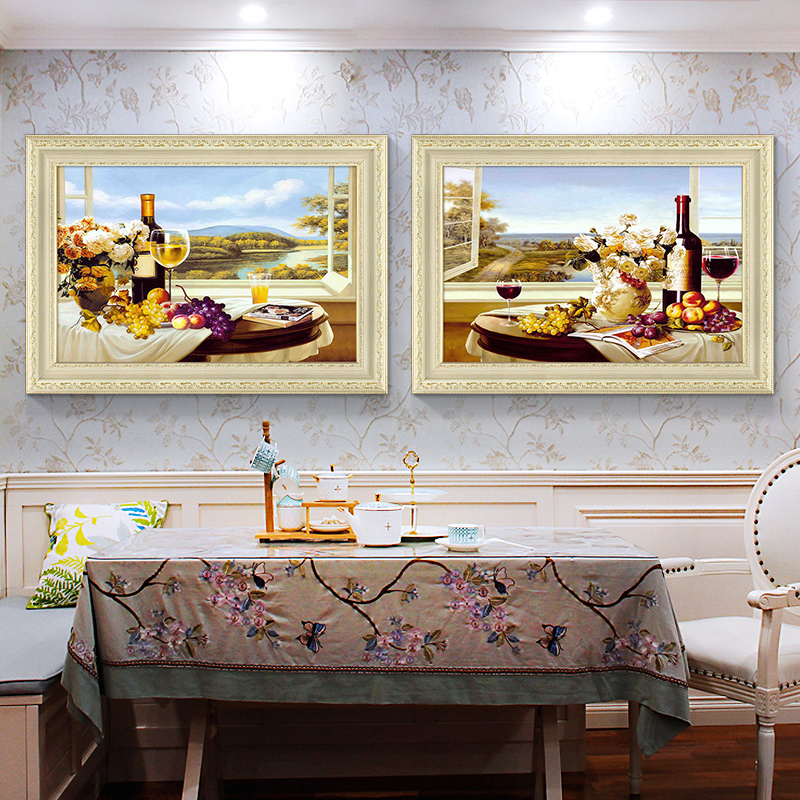 餐厅挂画装饰画轻奢高级感欧美式风饭厅歺厅背景墙油画壁画复古