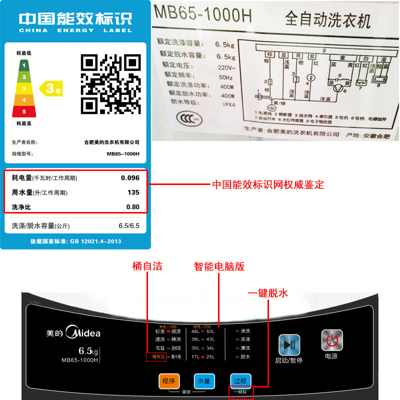 midea /美的mb65-1000h小型6.5 midea美的艾美星洗衣机