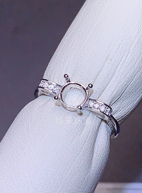 圆形多尺寸精工镶钻S925纯银戒托活口女戒未镶嵌复古豪华简约戒托