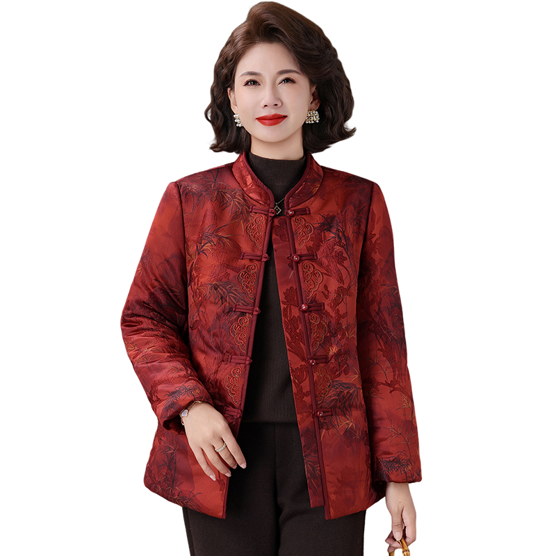 新中式妈妈冬装羽绒棉服外套老年人60岁70喜婆婆婚宴唐装保暖上衣 - 图3