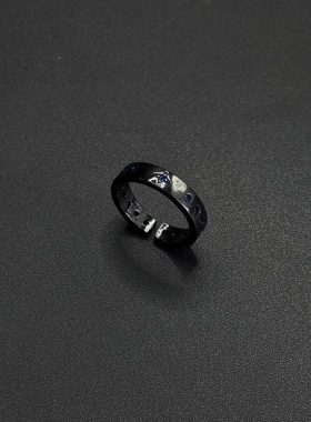 Vintage古著欧美黑色摩斯密码戒指简约时尚轻奢百搭戒指H102351