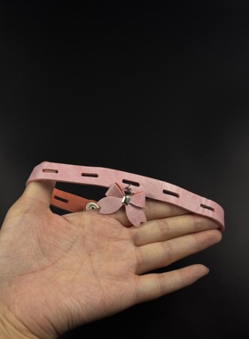 Vintage古着甜酷风辣妹风粉色蝴蝶结皮质颈链choker项圈R41407