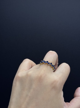 Vintage古著糖果系柔蓝戒指简约百搭轻奢女轻奢戒指尾戒H22206