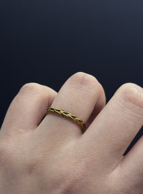 Vintage古著复古冷淡风古铜色麦穗素圈戒指朋克风百搭P121652