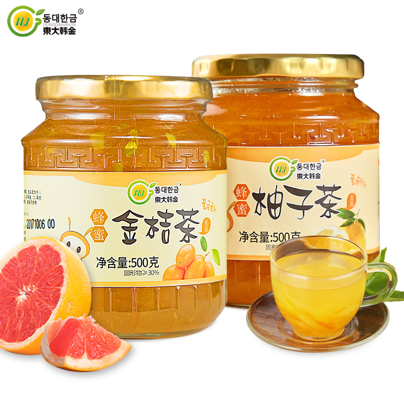 东大韩金旗舰店东大韩金蜂蜜柚子茶500g+金桔茶500g 水果酱茶浆冲调饮品奶茶原料0