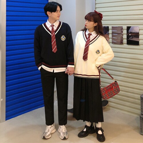 韩版秋冬校服毛衣套装学院风日系jk制服初高中生运动会班服合唱服 - 图1