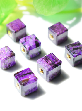 天然老料紫红丝绒料皇家紫舒俱来方糖魔方吊坠锁骨链18K金镶嵌女