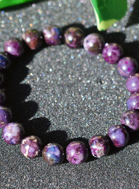 天然老料油润浓郁蓝紫色舒俱来单圈手链9.6MM复古贵气风女款手串