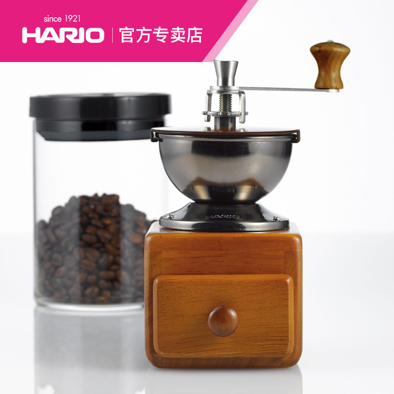 HARIO手搖磨豆機家用方形木製陶瓷磨芯手搖磨豆機研磨機MM-2
