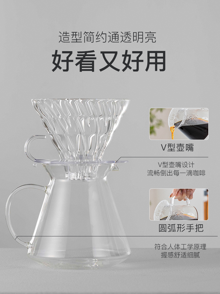 HARIO日本玻璃手冲套装 v60滤杯滤纸咖啡器具手冲咖啡分享壶 - 图2