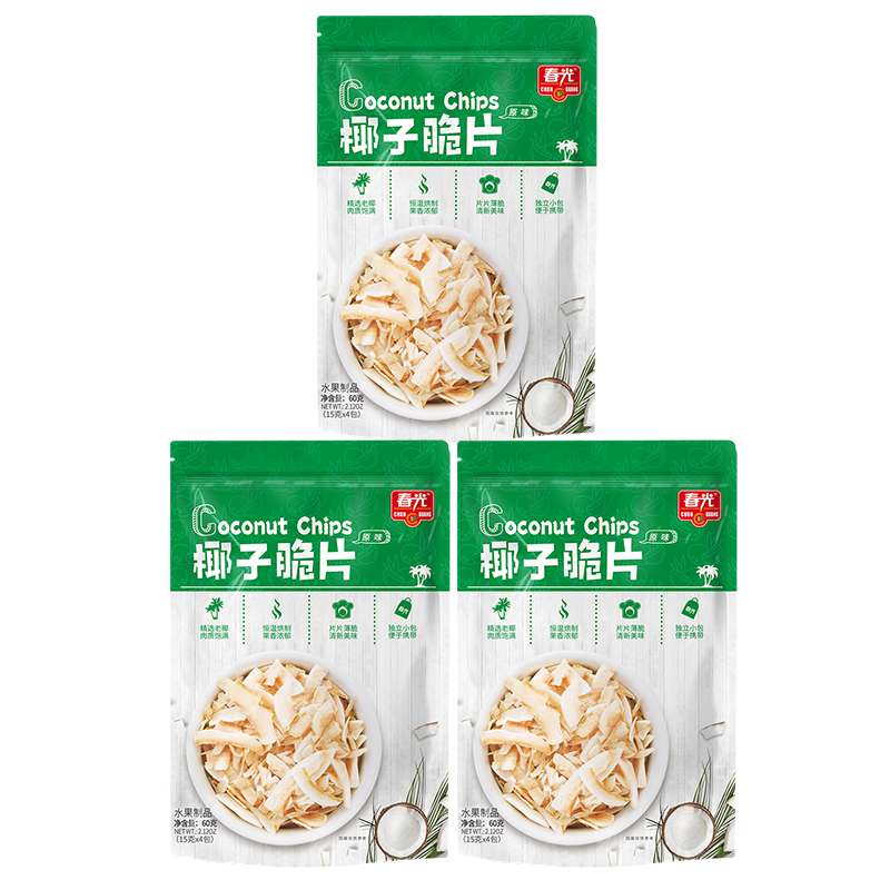 春光食品旗舰店 海南特产 椰子脆片60g*3烘烤椰子片干零食 - 图0