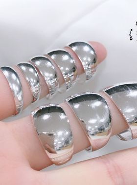 活口男女情侣亮面夸张风刻字足银