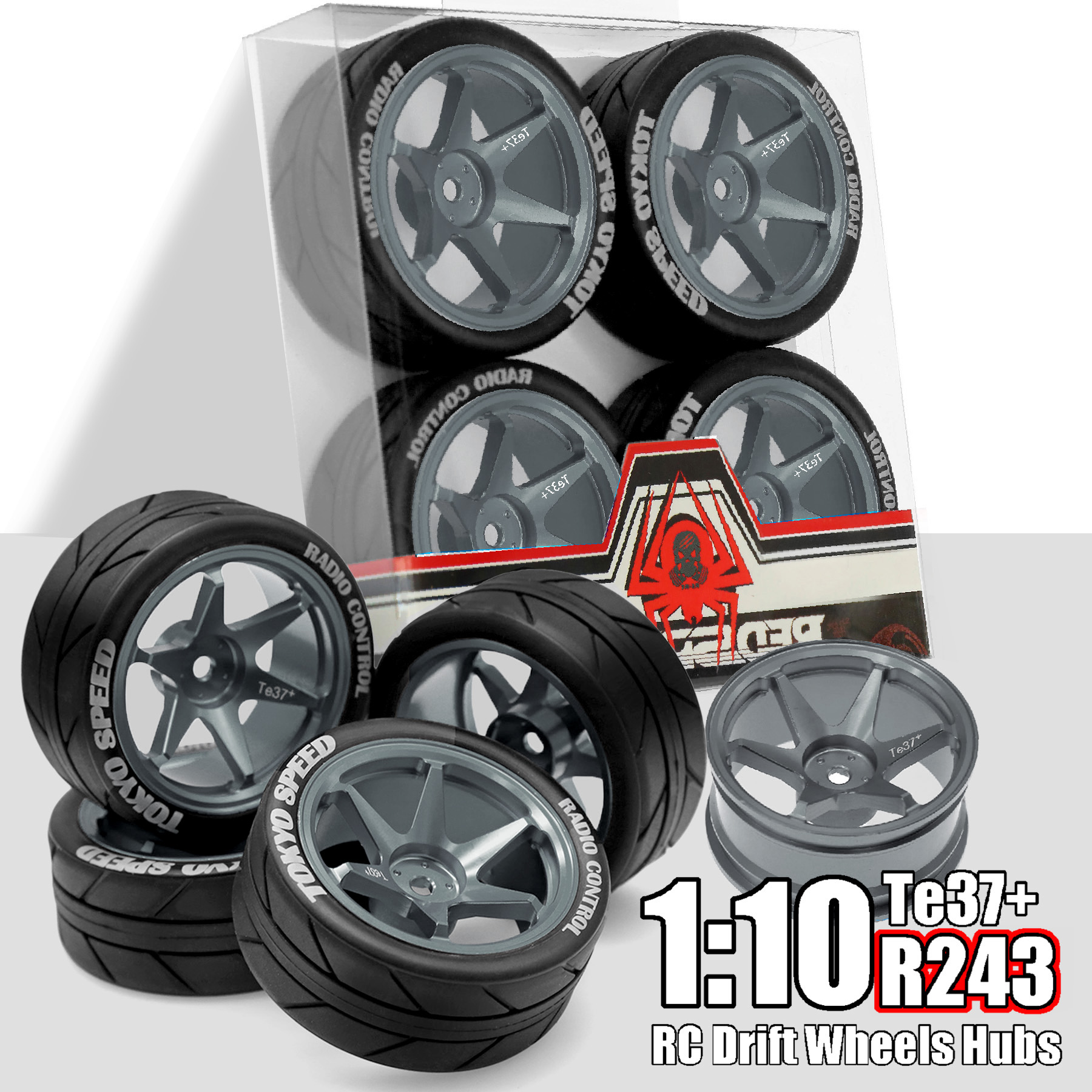 RS红蜘蛛 1:10平跑轮胎ptg2竞速金属轮毂XV02田宫TT01抓地胎 R243 - 图0