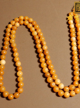 惊呆了方言和田玉河北唐河黄沁籽料表面沁熟6mm圆珠项链手链子A5