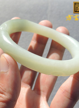 美哭了方言和田玉老熟新疆白玉籽料带翠特色树桩型56mm精美手镯S