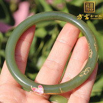 Dialect and Tian jade boutique Xinjiang warm and delicate and at the end green and yellow mouth material round strips 61mm sketch gold bracelet D2