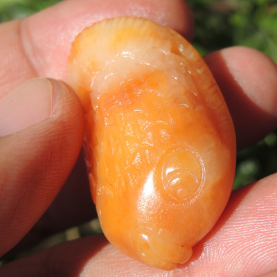 方言企业精品罕见珍品金橘原生黄玉白玉共生留皮籽料鱼吊坠r 虎窝淘