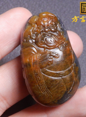 新疆黄沁皮意境青花籽料钟馗挂件
