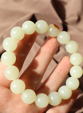 红沁皮暖白玉籽料卡12mm圆珠手串