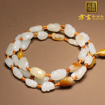Dialect and Brand Tian jade Collection Class rare Old cooked Xinjiang engraving Three-sixteen Luo Unique Seed Handosphere Necklace v5