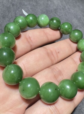 巨放漏方言和田玉老坑俄料辣菠菜绿精美细腻油润12mm手串手链S