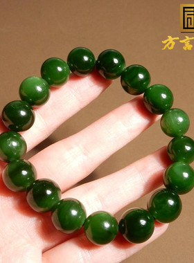 俄料老坑碧玉菠菜绿圆珠12mm手串