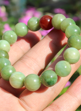 碧玉黄猫眼阳绿色12mm圆珠玉手链