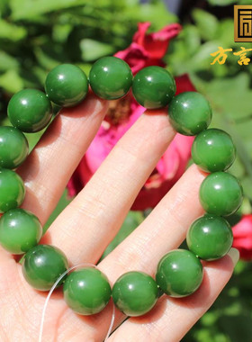 俄罗斯老料阳绿碧玉猫眼13mm手串