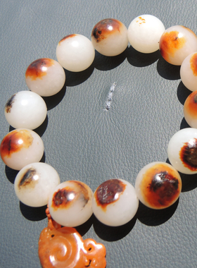 红皮羊脂白玉籽料手串圆珠手链R