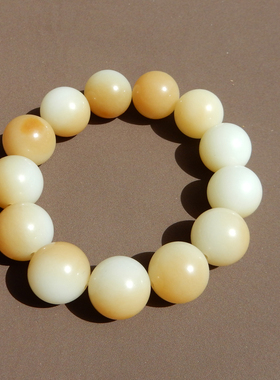 俄罗斯羊脂白玉带糖14mm圆珠手串